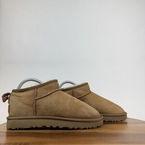 Womens Ugg Classic Ultra Mini Tan Shearling Lined Comfort Boots Size 6 M GUC